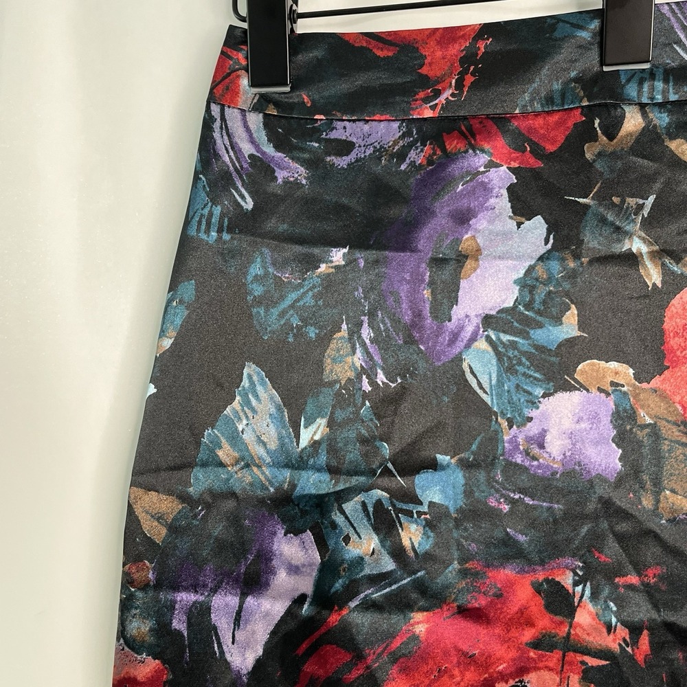 Jaclyn Black Red FLORAL Skirt 14 Marilyn Monroe Sexy Secretary Kick Pleat Artsy - Picture 4 of 16